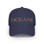 OCEANI Glitter Script Baseball Cap — Red Low-Profile Hat for Beach, Travel & Casual Wear
