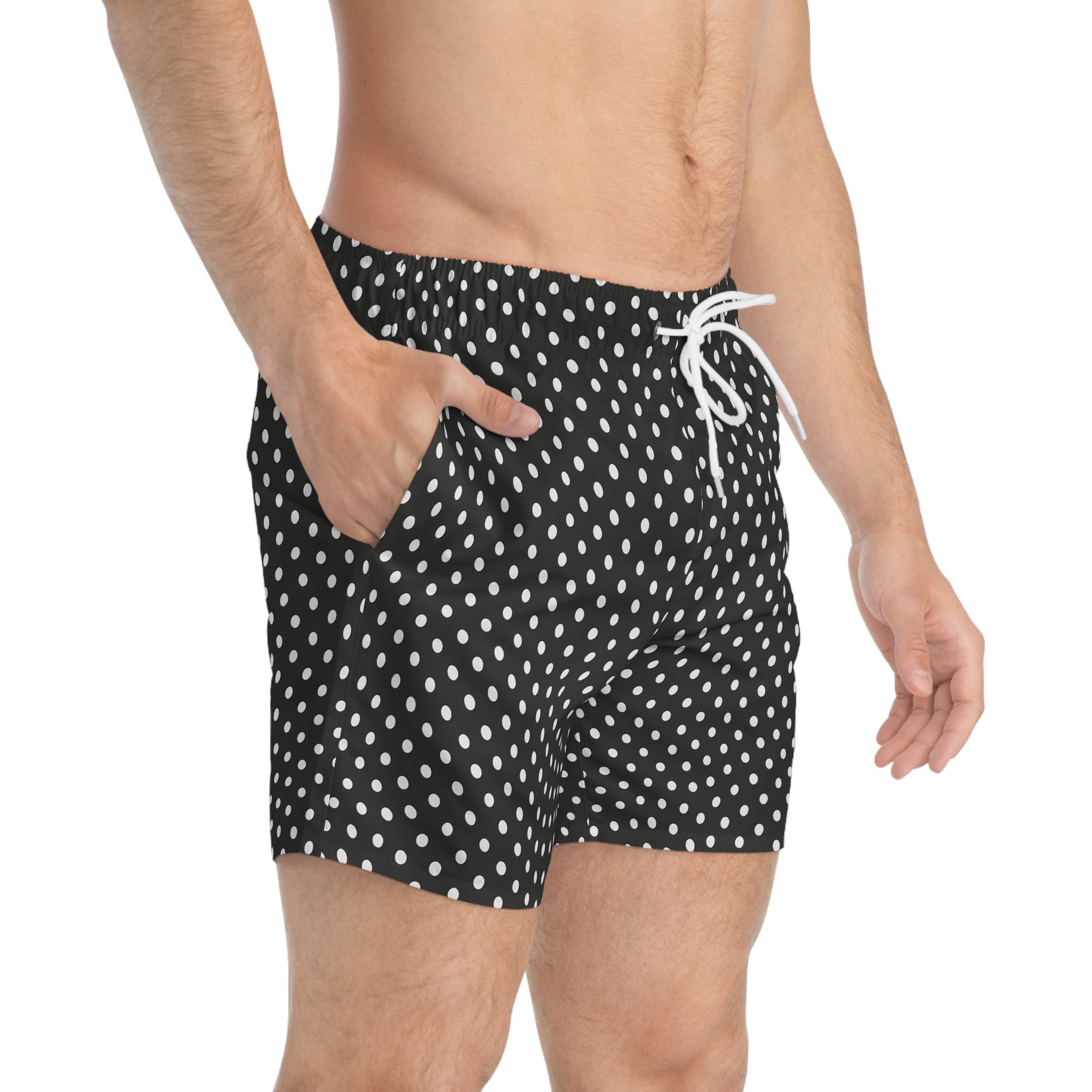 Black Retro Polka Dot Swim Trunks