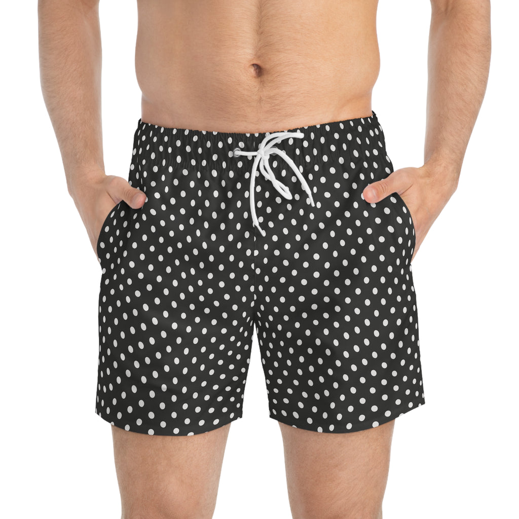 Black Retro Polka Dot Swim Trunks
