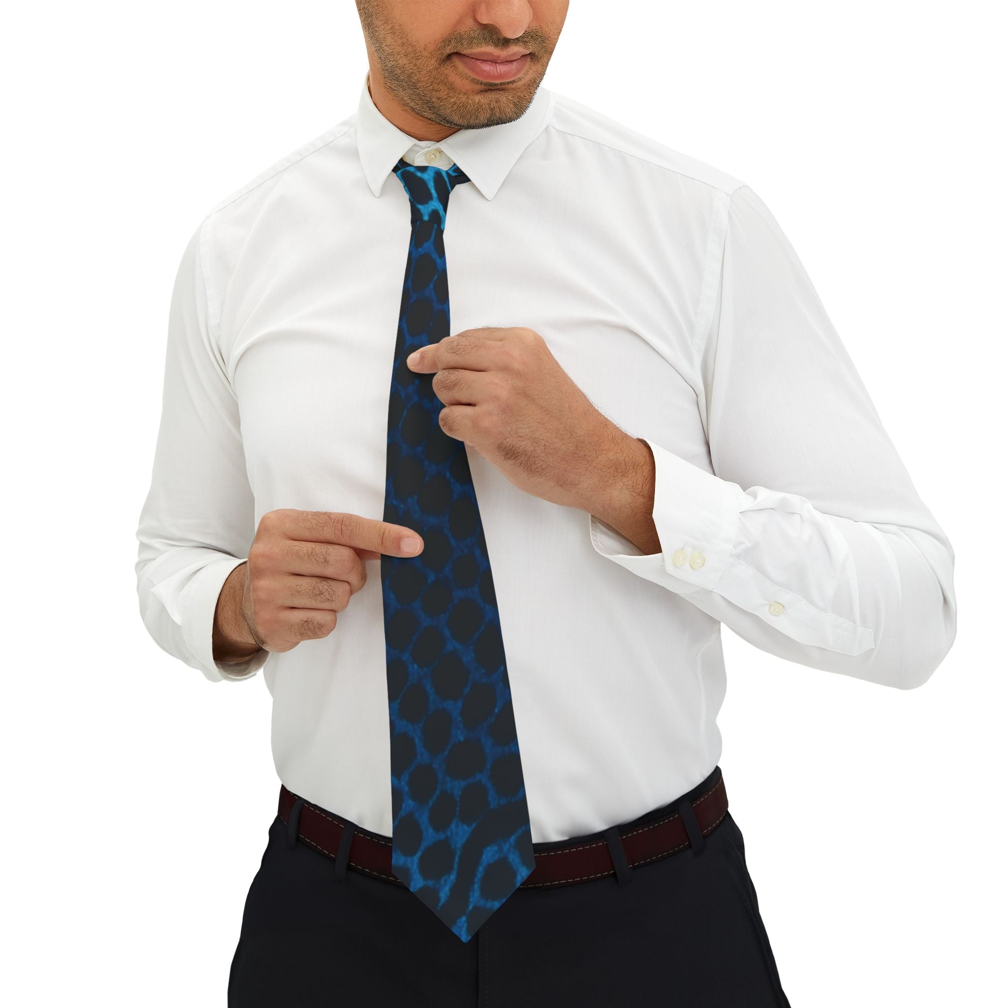 Blue Honeycomb Pattern Necktie – Modern Geometric Dress Tie