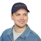 OCEANI Glitter Script Baseball Cap — Red Low-Profile Hat for Beach, Travel & Casual Wear