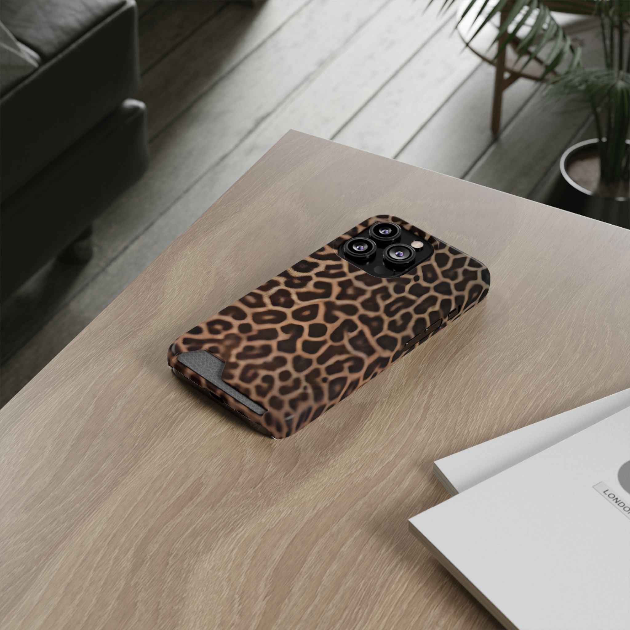 Leopard Print Phone Case With Card Holder