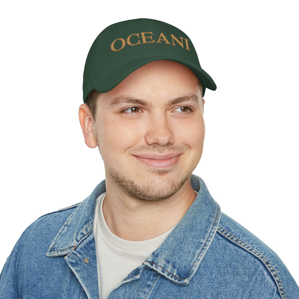 OCEANI Glitter Script Baseball Cap — Red Low-Profile Hat for Beach, Travel & Casual Wear