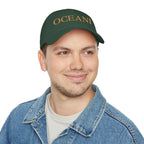 OCEANI Glitter Script Baseball Cap — Red Low-Profile Hat for Beach, Travel & Casual Wear