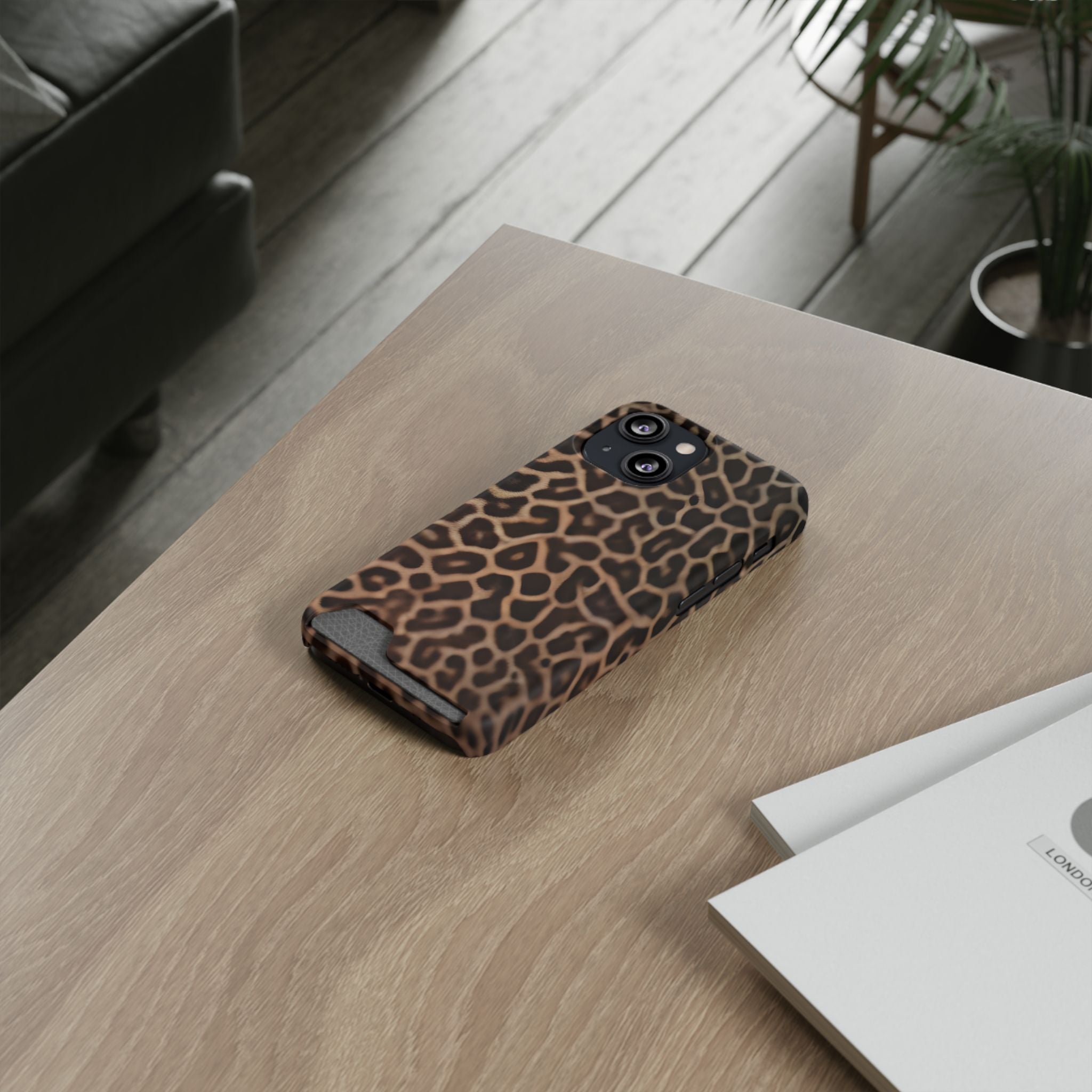 Leopard Print Phone Case With Card Holder